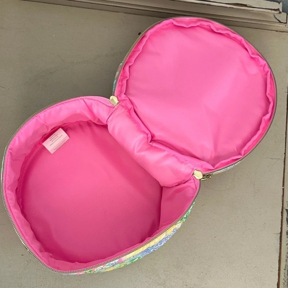 Lilly Pulitzer Travel Makeup Organizer Floral Pink Round Train Case Bag Pink